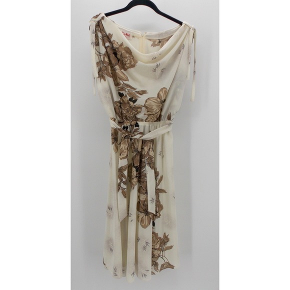 Mary-Martin Florida Dresses & Skirts - Vintage Mary Martin Cream Floral Cowl Neck Sleevelesss Midi Dress MEDIUM 70s